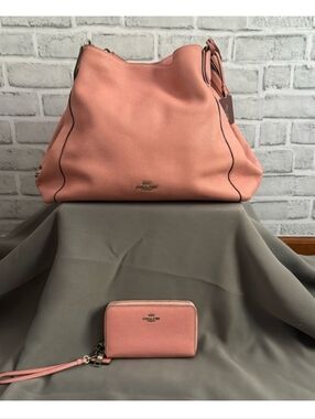 Coach Pink Leather Shoulder Bag with Matching Wristlet